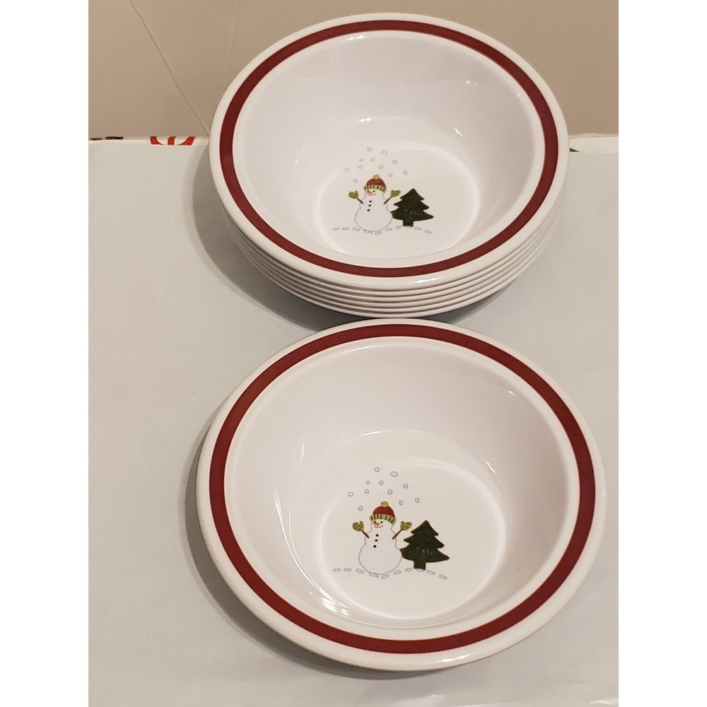 Lot‎ Of 7 Pottery Barn Kids Christmas Holiday Snowman Tree Bowls Cereal Soup